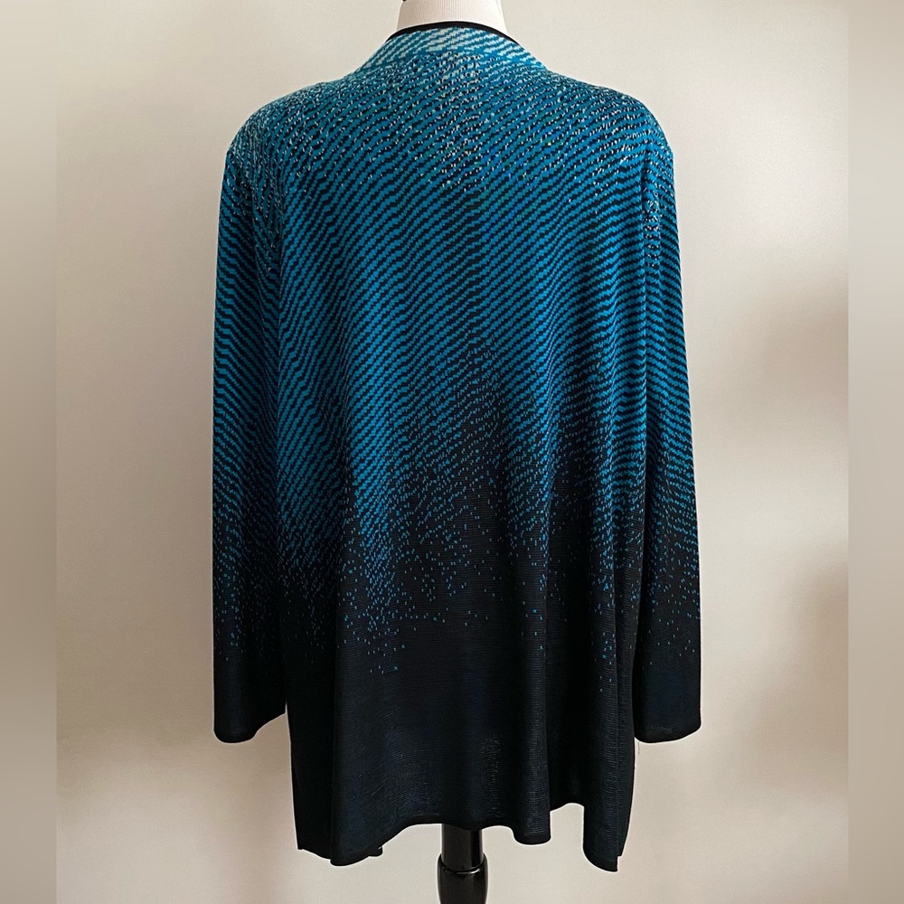 Ming Wang Acrylic Black & Blue Cardigan Jacket Plus Size 3X Side Vents - Picture 4 of 10
